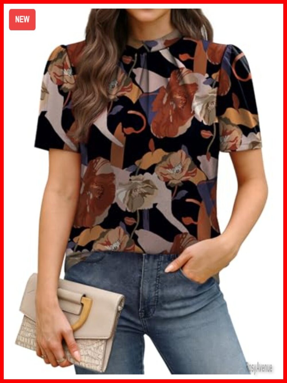 Women's Short Puff Sleeve Blouse Mock Neck Pleated Spring Summer Business